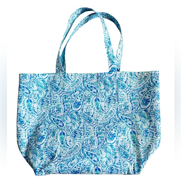 HAND CRAFTED Fabric Tote Bag Colorful Blue Paisley Market Bag Shoulder Purse - Picture 3 of 7